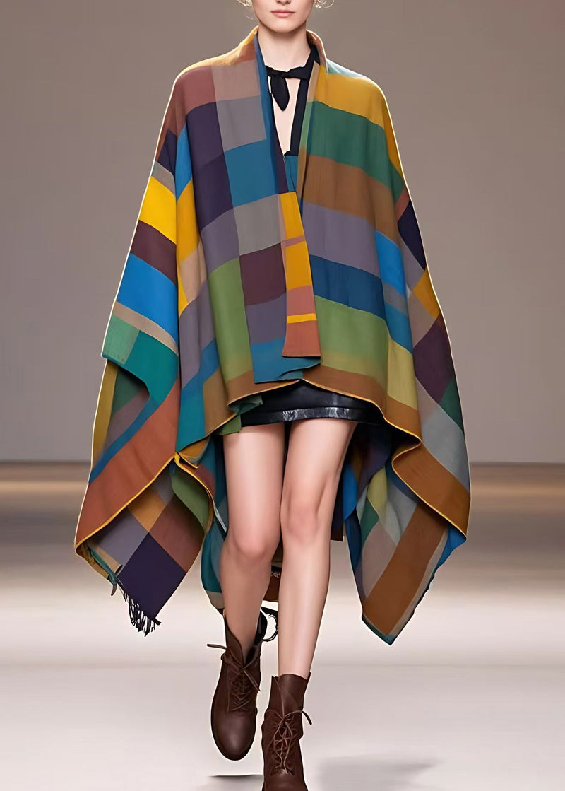 Multi V Neck Plaid Low High Design Woolen Jackets Fall
