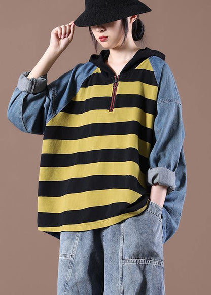 Yellow Striped Asymmetrical Design Autumn Ideas Tops