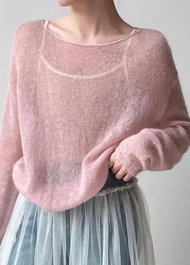 Pink O-neck Ma Hai Mao Knit Top Spring