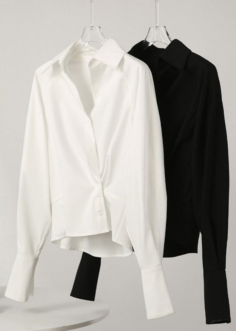 Modern Black Peter Pan Collar Patchwork Shirt Lantern Sleeve
