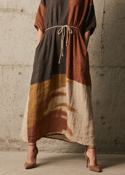 Organic Colorblock O Neck Tie Dye Cotton Dresses Summer