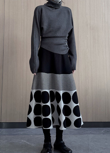 Grey Turtle Neck Asymmetrical Design Knit Pullover Winter