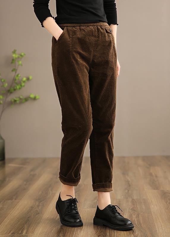 Spring Trousers Chocolate Sewing Elastic Waist Patchwork Pant