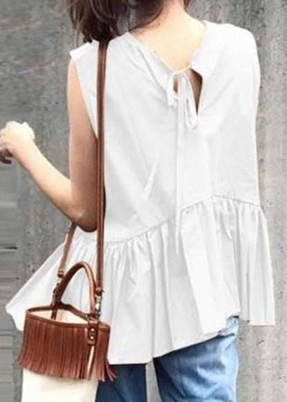 Camel O-neck Ruffled Patchwork Tops Summer
