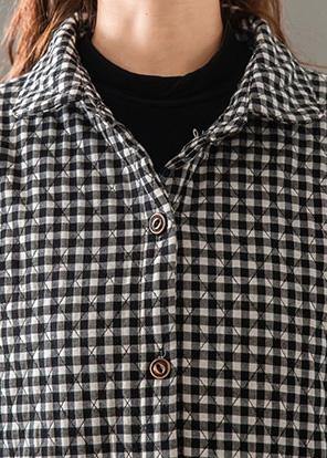 Iapel Pockets Fine Clothes for Black Plaid Tunic Coat