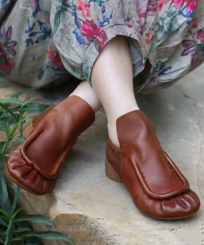 Coffee Chunky Cowhide Leather Splicing