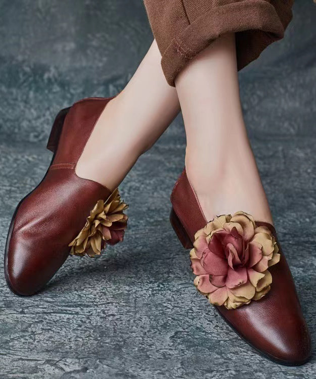 Retro Coffee Splicing Loafer Shoes Cowhide Leather Pointed Toe