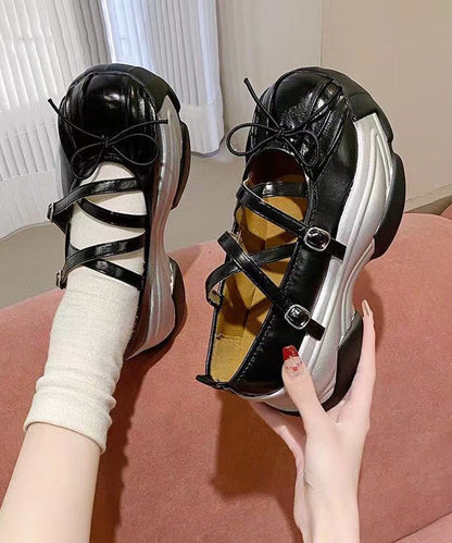 French Platform Shoes With Butterfly Cross Buckle