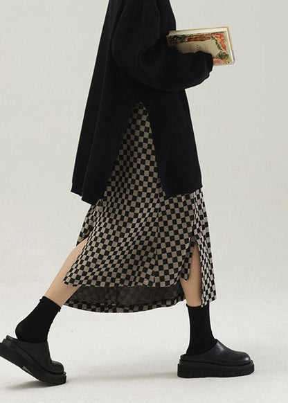 Black Asymmetrical Plaid Knit Skirts Spring