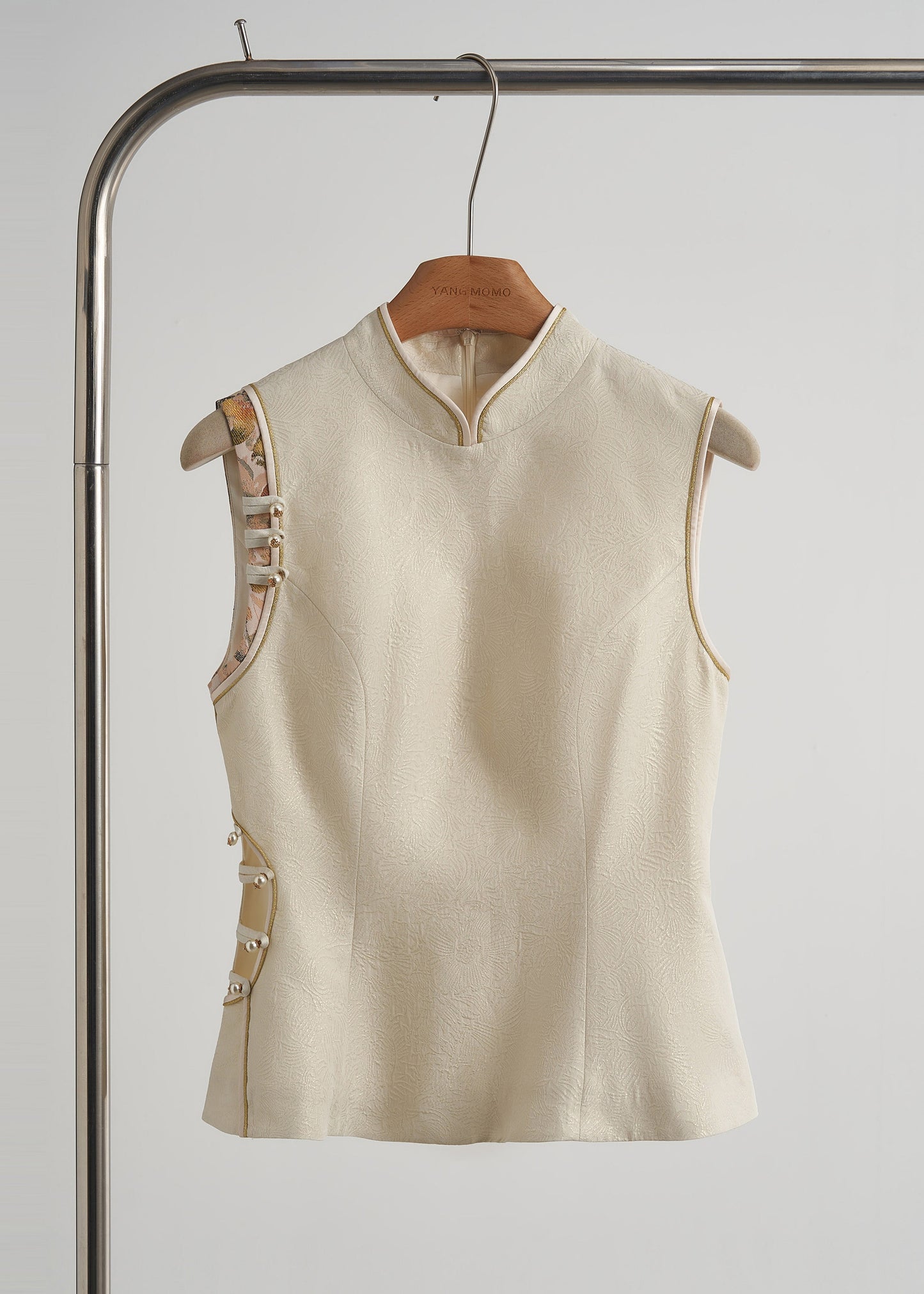 Beige Chinese Button Hollow Out Oriental Vests Fall