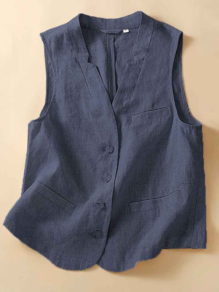 Women's Vintage Simple Linen Blend Classic Vest artswardrobe