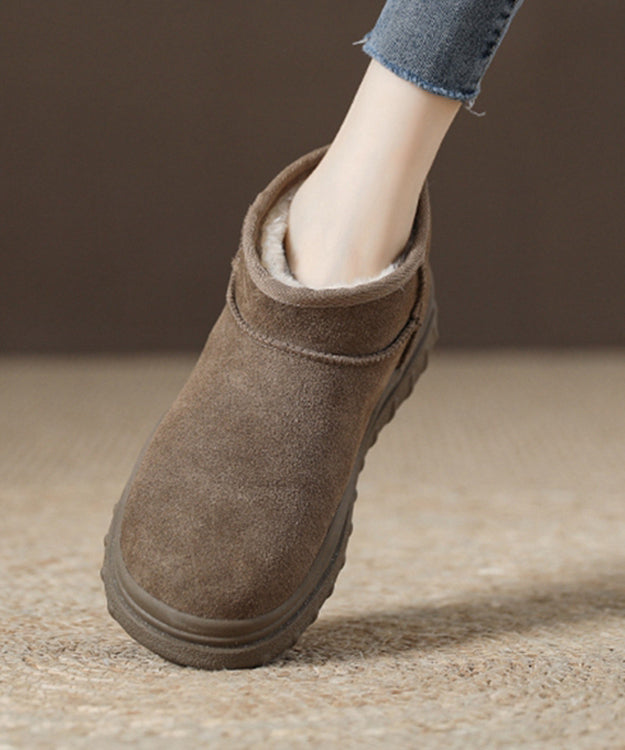 Comfy Gray Brown Platform Ankle Snow Boots Fuzzy Wool Lined