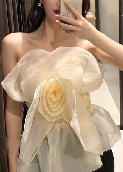 Art Apricot Cold Shoulder Tulle Top Sleeveless