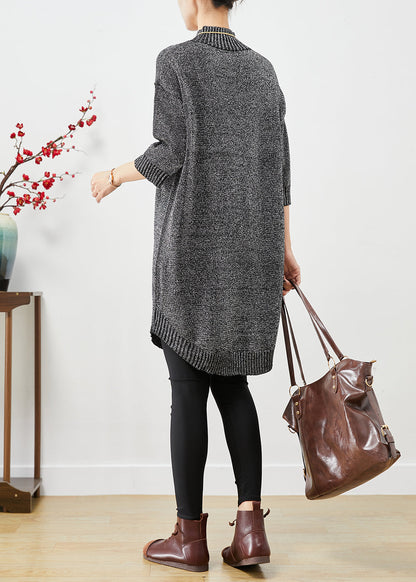 Grey Stand Collar Sequins Knit Sweater Dress Half Sleeve