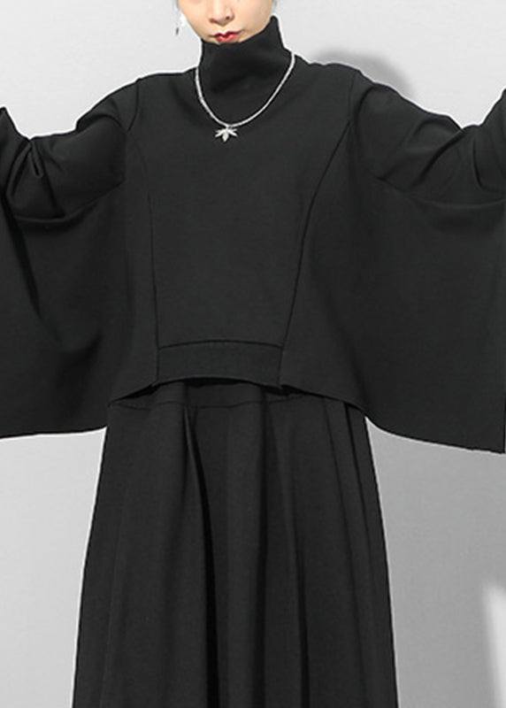 Black Turtleneck Asymmetrical Sweatshirts Long Sleeve