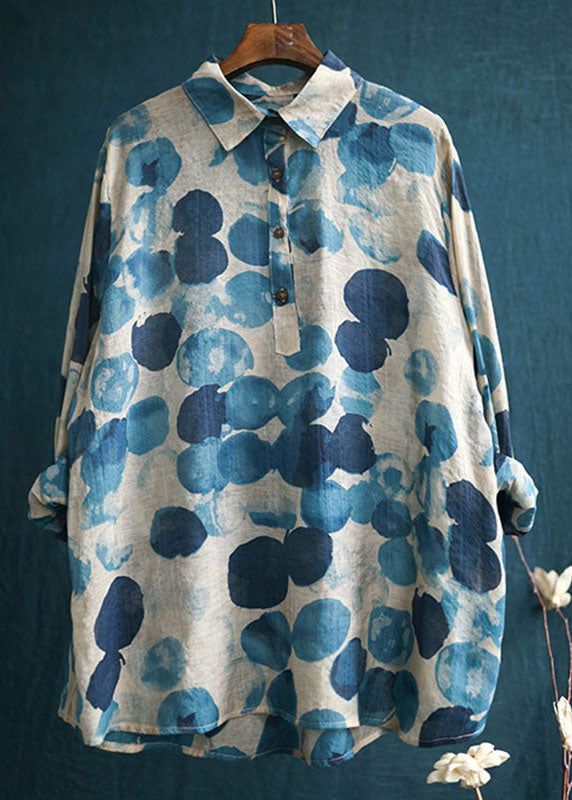 Style Peterpan Collar Button Print Fall Shirt Long Sleeve