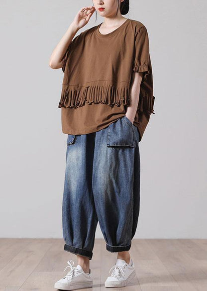 Black O-neck Cotton T Shirt Short Sleeve Summer