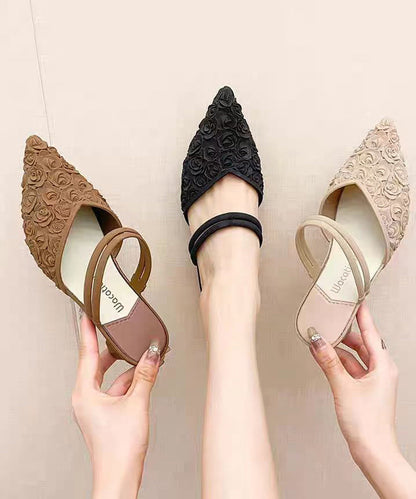 Stylish Black Pointed Toe Chunky Slide Sandals