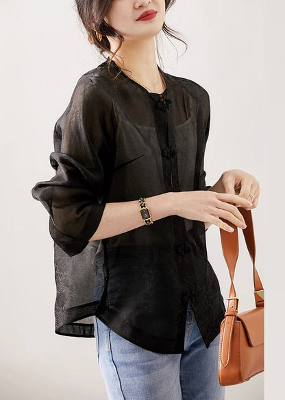 Jacquard Apricot O-neck Patchwork Silk Upf 50+ Coats Long Sleeve