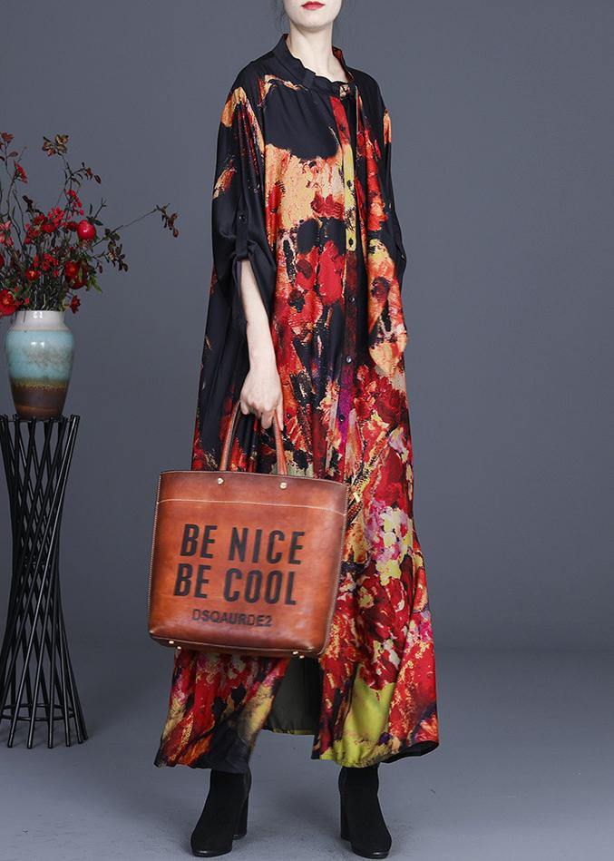 Organic Black Print Button Summer Spring Dress
