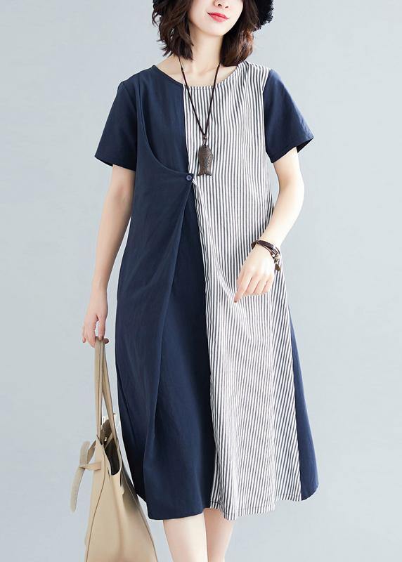 Classy Blue Cotton Patchwork Summer Dress