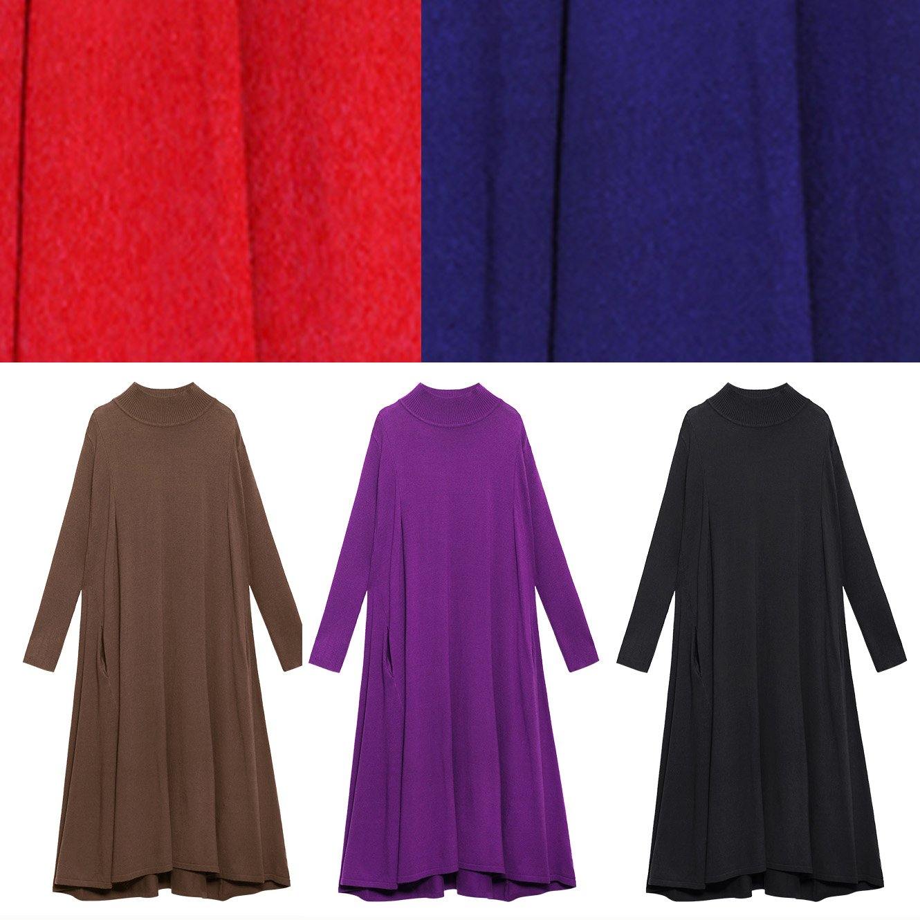 Christmas Purple Sweater Weather High Neck Large Hem Tunic Fall Knit Dress
