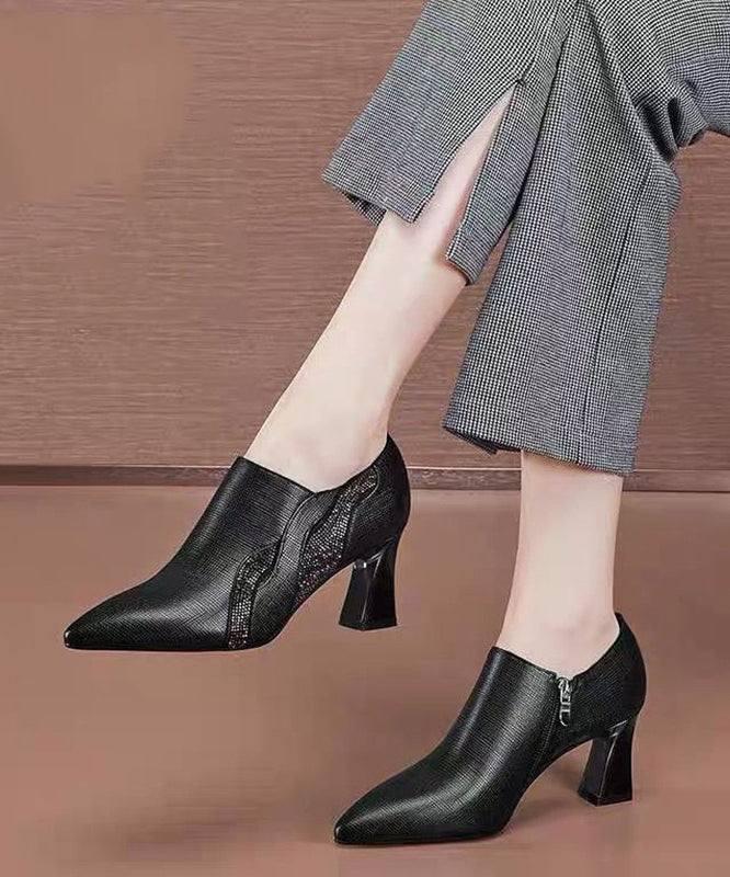 Black Zircon Splicing Versatile Chunky Pointed Toe