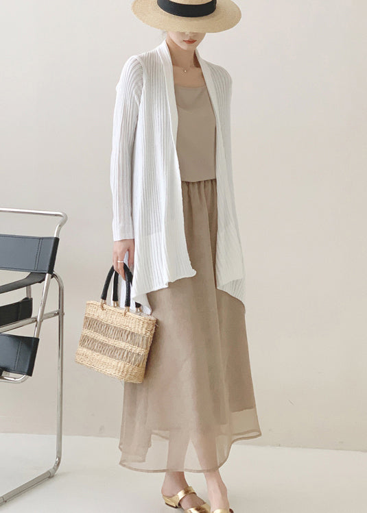 Tea Green Asymmetrical Ice Silk Knit Cardigan Fall