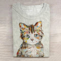 Women's Cute Cat Ink Art Casual T-Shirt elevenforest