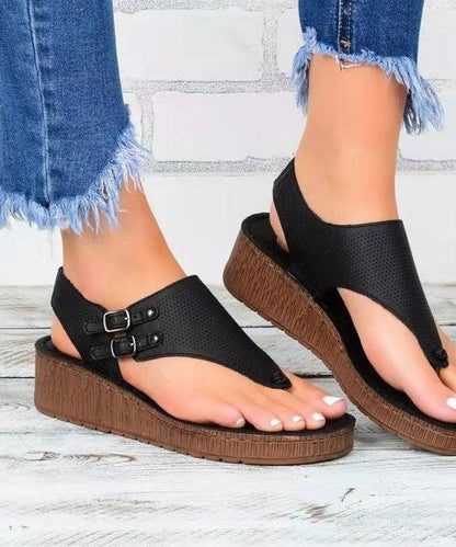 Black Buckle Strap Splicing Peep Toe Platform Sandals