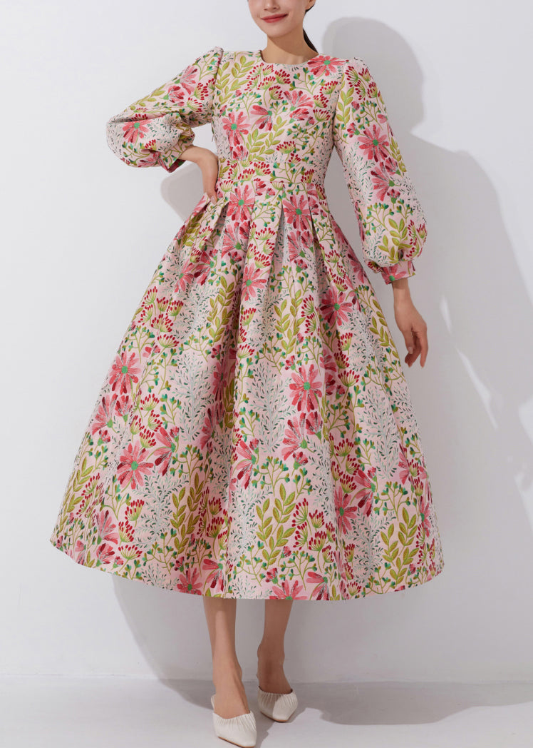 Multi O-neck Embroidered High Waist Dress Spring