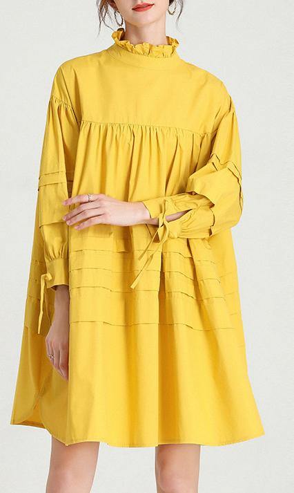 Yellow Stand Cotton Bow Spring Maxi Dresses