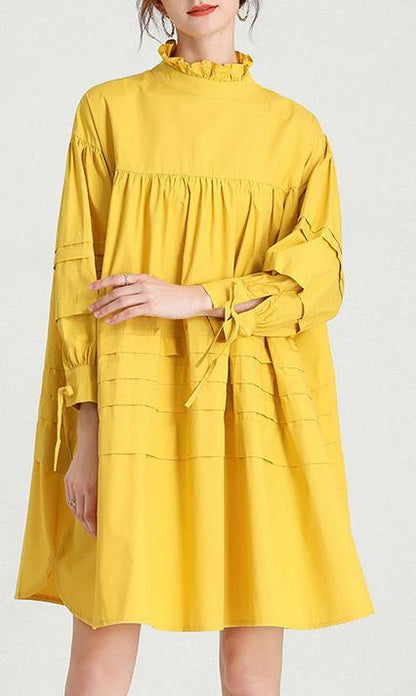 Yellow Stand Cotton Bow Spring Maxi Dresses