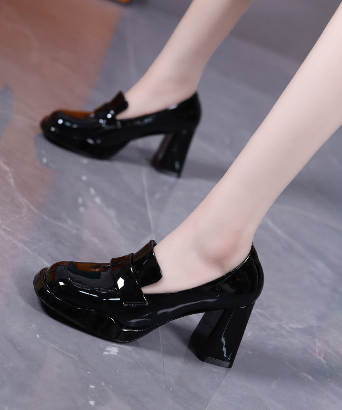 Wine Red Faux Leather Chunky Heel Loafers