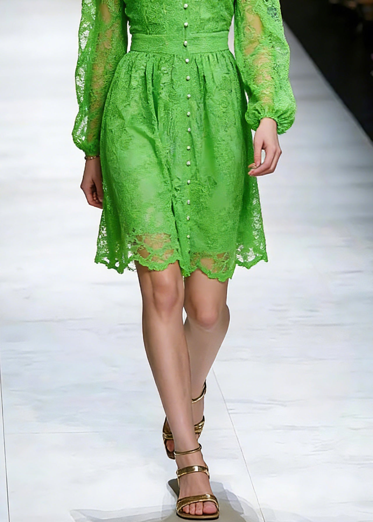 Dinner Green V Neck Lace Patchwork Tulle Mid Dress Spring