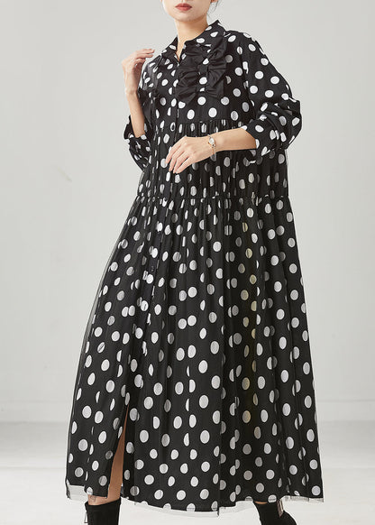 Black Dot Print Bow Tullle Long Dresses Spring