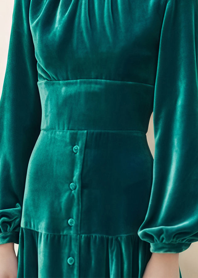 Boutique Green Patchwork Slim Fit Velour Dresses Fall