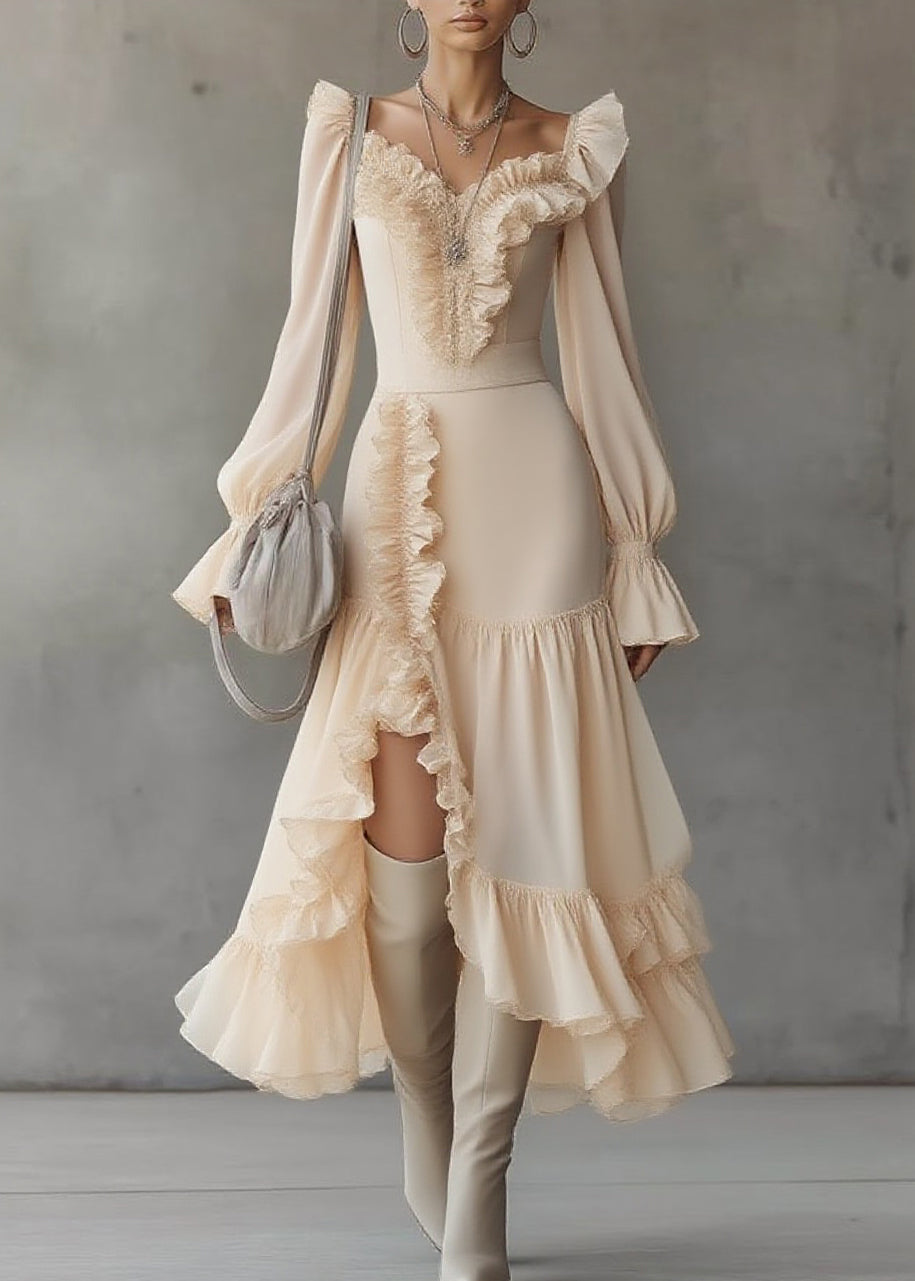 Asymmetrical Ruffled Patchwork Vacation Maxi Dresses Spring