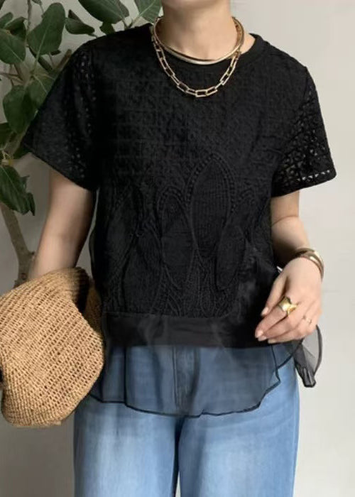 Black Embroideried Patchwork Tanks Summer