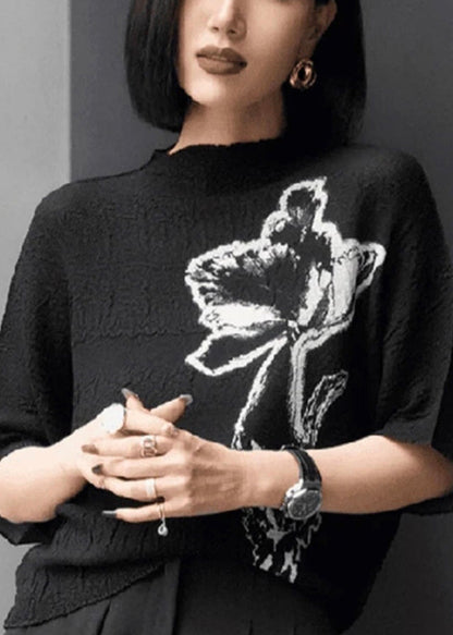 Beige Print Wrinkled Cotton T Shirts Batwing Sleeve