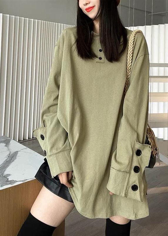 Green Patchwork Button Sweatshirts Long Sleeve