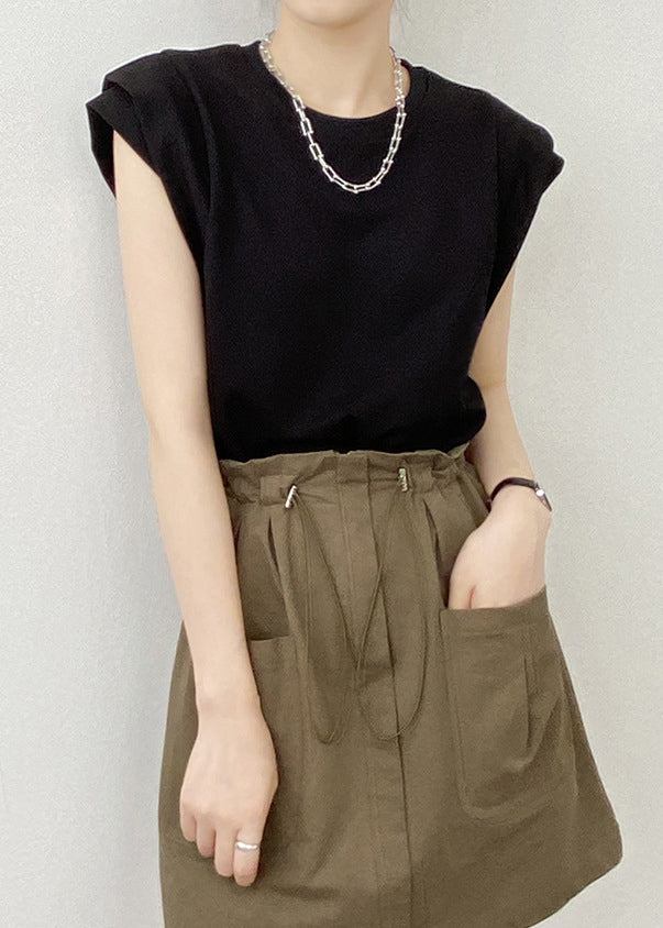 Black Cotton T Shirts O Neck Summer