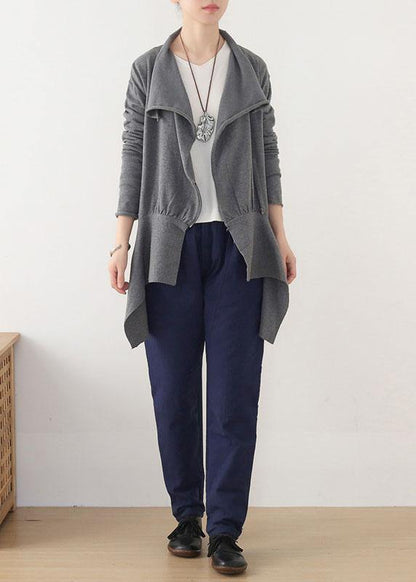 Grey Peter Pan Collar Zippered Fall Short Coat