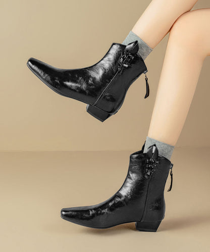Black Chunky Faux Leather Splicing Boots