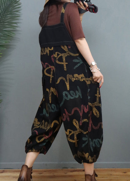Graphic Print Patchwork Denim Lantern Jumpsuits Spring