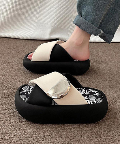 Pink Green Platform Faux Leather Splicing Slide Sandals