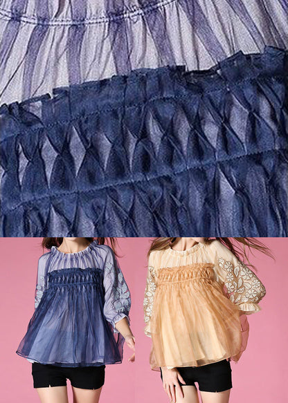 Yellow Embroidered Patchwork Tulle Shirt Top Spring