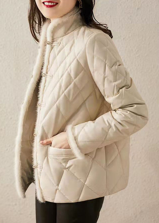 Apricot Pockets Chinese Button Patchwork Cotton Filled Jackets Winter