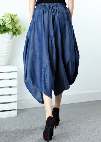 Style Blue Embroideried Pockets Denim Pants Spring