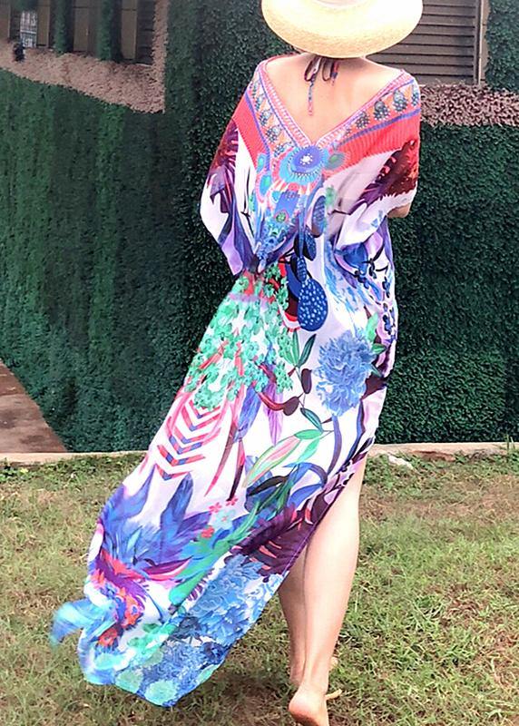 Comfy Print Backless Chiffon Tie Beach Gown Summer Dress